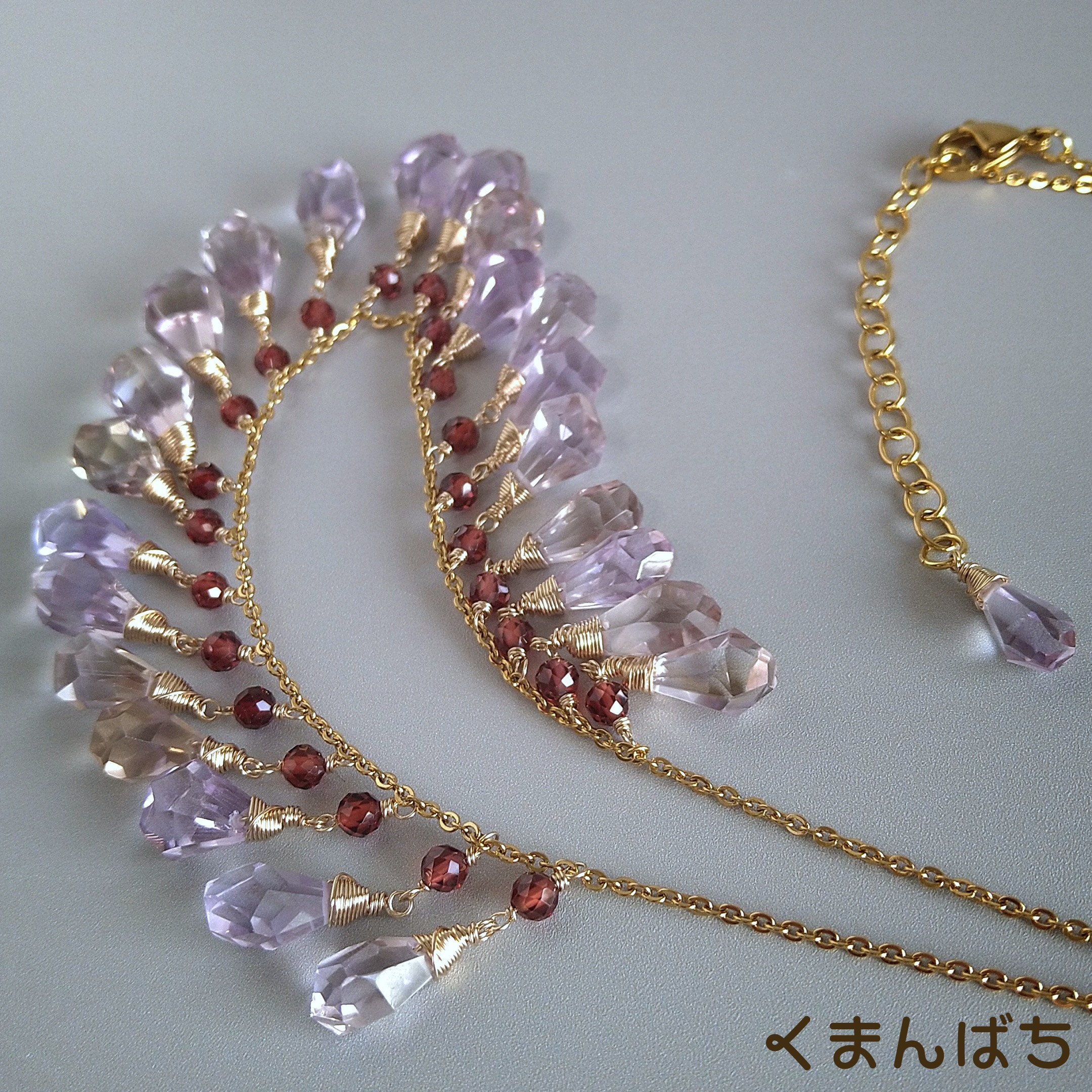 《14kgf×sus316》春色アメトリン×ガーネット♡ラグジュアリーネックレス♡1479