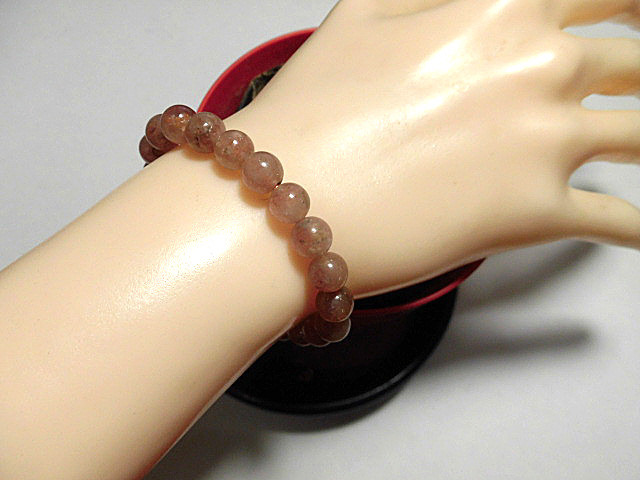 天然石 ストロベリークォーツ7.7～8.0mm玉ブレスレット 内周16.0cm 　　250720088
