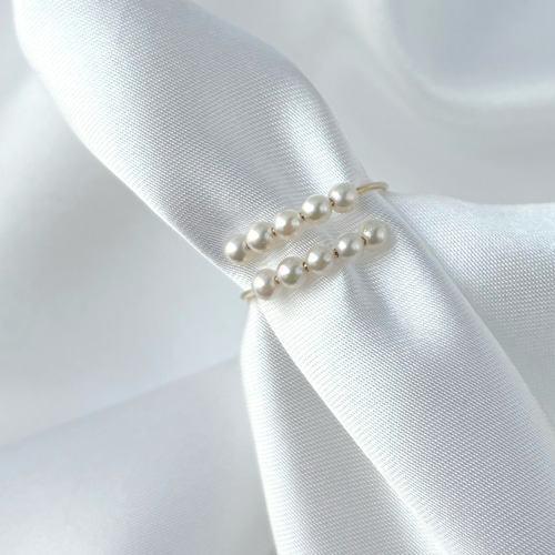 あこやベビーパールリング｜14kgf金属アレルギー対応｜上品に輝く10粒