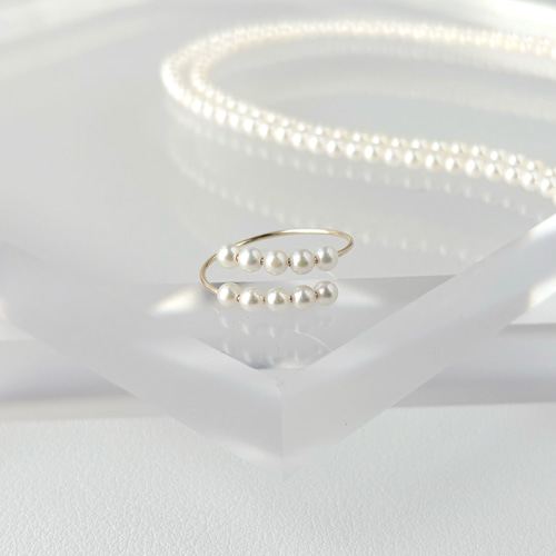 あこやベビーパールリング｜14kgf金属アレルギー対応｜上品に輝く10粒