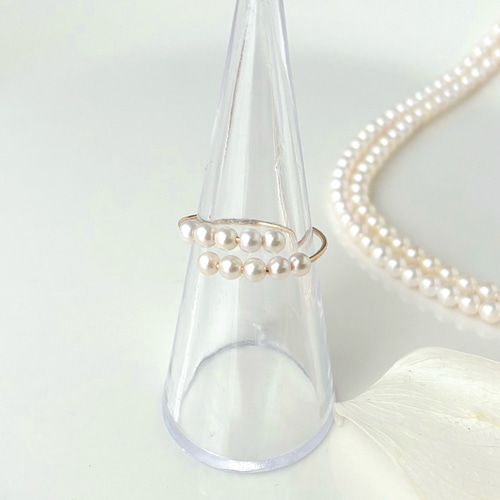 あこやベビーパールリング｜14kgf金属アレルギー対応｜上品に輝く10粒