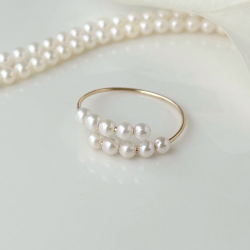 あこやベビーパールリング｜14kgf金属アレルギー対応｜上品に輝く10粒