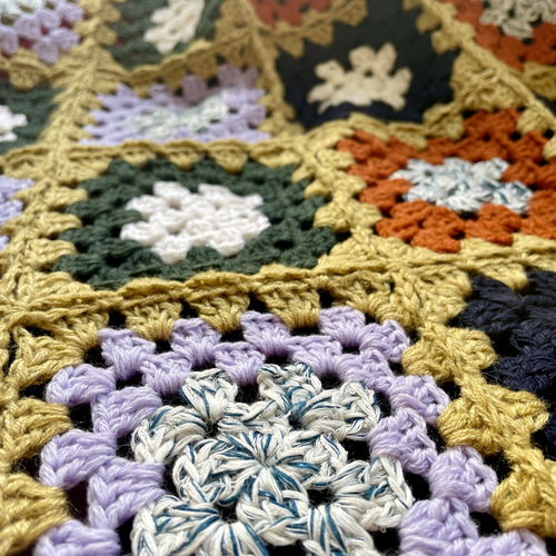 送料無料】大判 スクエア モチーフ編み モチーフつなぎ ブランケット