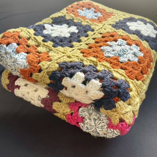 送料無料】大判 スクエア モチーフ編み モチーフつなぎ ブランケット