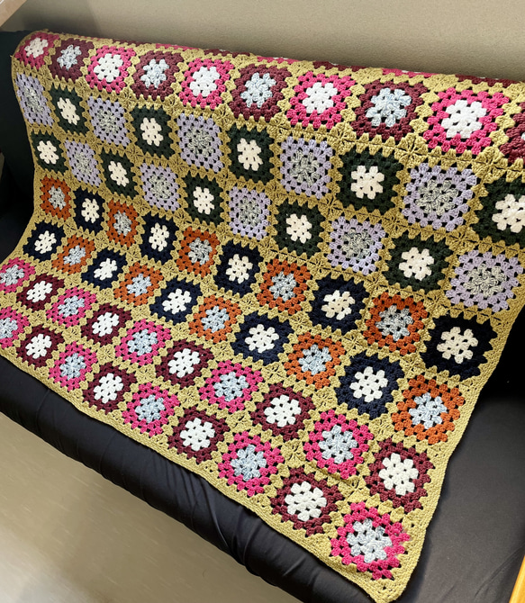 送料無料】大判 スクエア モチーフ編み モチーフつなぎ ブランケット