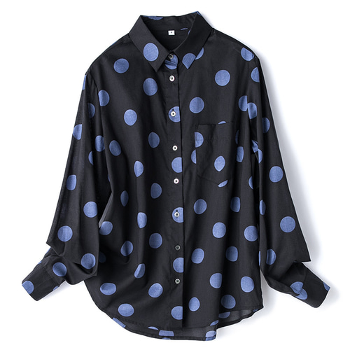 薄手100%コットン水玉長袖シャツ プリント水玉シャツ 5色 S-XL