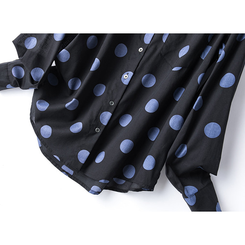 ＊紺色水玉シャツ＊ 水玉 シャツ ドットシャツ メンズ 半袖[品番：BCYW0036131