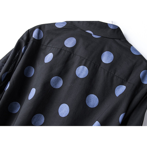 ＊紺色水玉シャツ＊ 薄手100%コットン水玉長袖シャツ プリント水玉シャツ 5色 S-XL