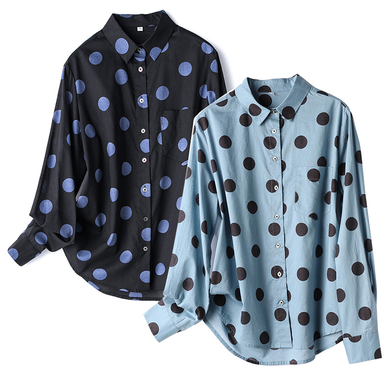 薄手100%コットン水玉長袖シャツ　プリント水玉シャツ　5色　S-XLサイズ　L549