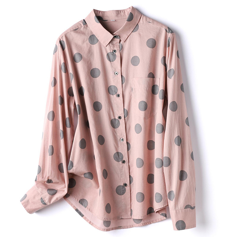 薄手100%コットン水玉長袖シャツ　プリント水玉シャツ　5色　S-XLサイズ　L549