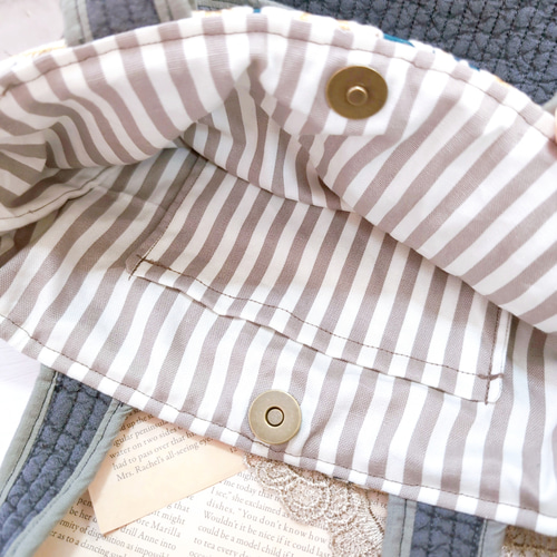 インド刺繍リボン×ヌビ トートバッグ グレー×グリーン トートバッグ