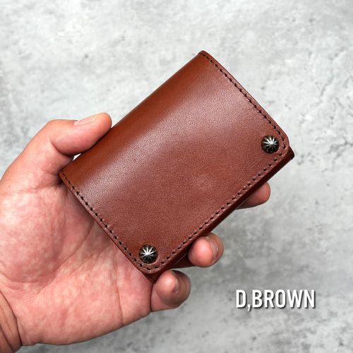 栃木レザーを使用した、ダブルスタッズコンパクト財布 二つ折り財布 全