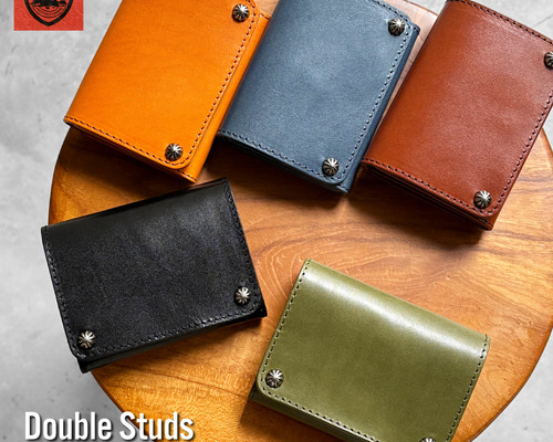 LVCレザー スタッズ 二つ折り財布 ダークブラウン 栃木レザー財布 コンパクト財布 二つ折り財布 スタッズ財布 新品