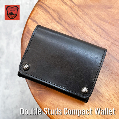 栃木レザーを使用した、ダブルスタッズコンパクト財布 二つ折り財布 全
