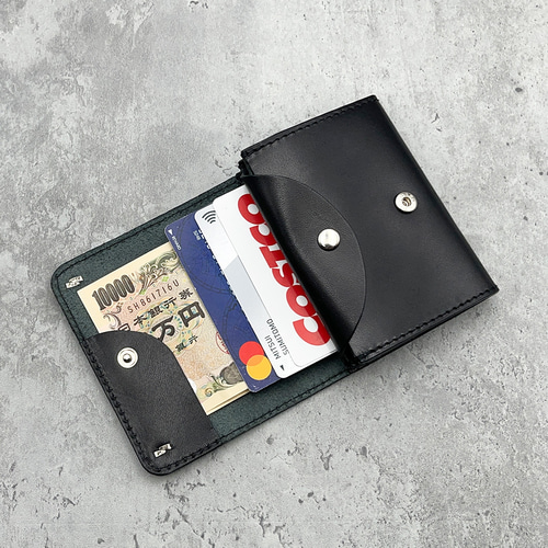 栃木レザーを使用した、ダブルスタッズコンパクト財布 二つ折り財布 全