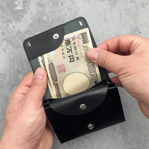 栃木レザーを使用した、ダブルスタッズコンパクト財布 二つ折り財布 全