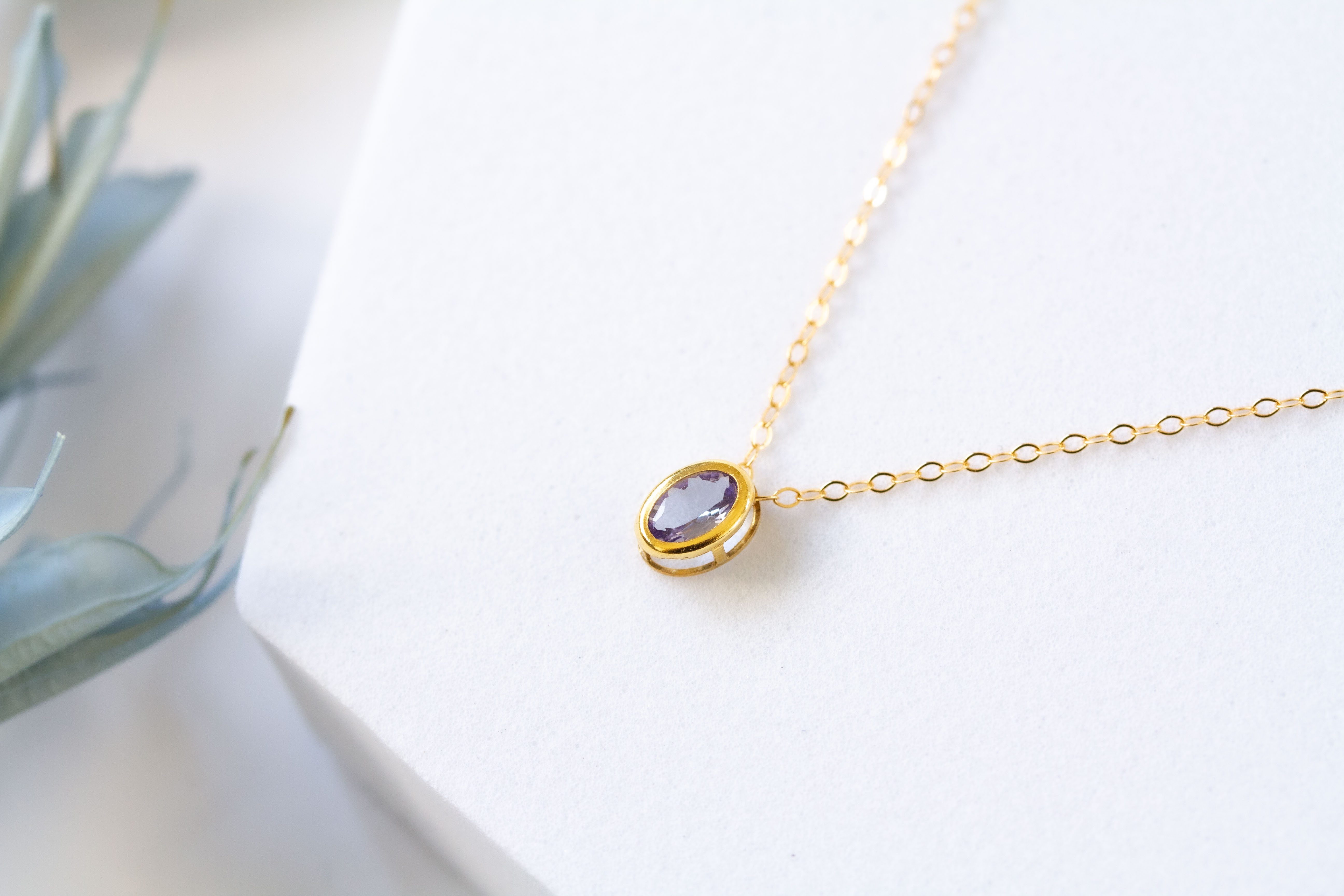 【12月誕生石】ジュエルタンザナイト オーバルベゼルネックレス 14Kgf