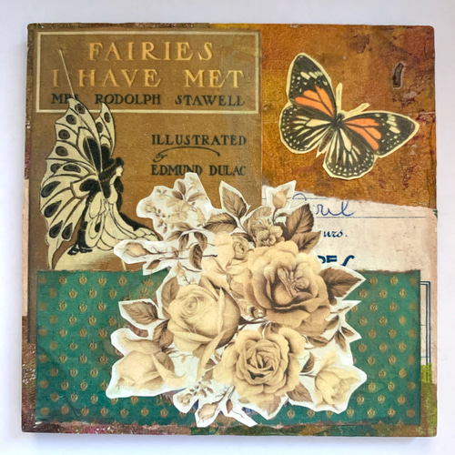 蝶と薔薇○コラージュアート○10×10ボード○ 送料無料 その他雑貨