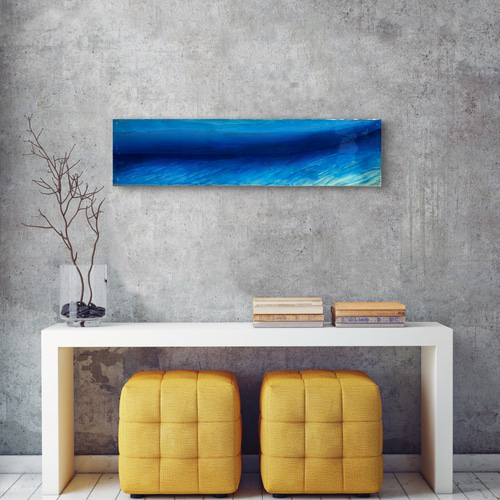 壁飾り アートパネル 100cm×25cm 青い海 現品在庫有り 壁飾りアートパネル 100cm×25cm白砂紋とディープブルー