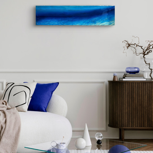 現品在庫有り 壁飾りアートパネル 100cm×25cm白砂紋とディープブルー