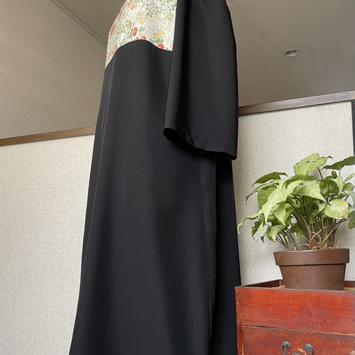 着物リメイクワンピース　正絹 和洋折衷 着物 リメイク ワンピース ドレス 名古屋帯サッシュ