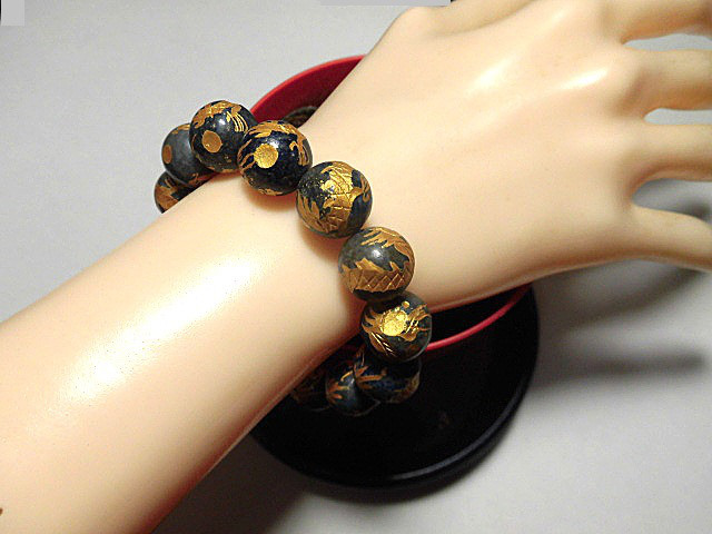 天然石 ラピスラズリ青龍14.2～15.3mm玉ブレスレット 内周18.2cm 　　250720091