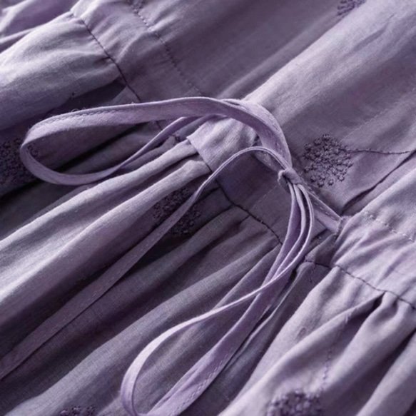 夏◆綿麻◆ワンピース◆コットンリネン◆通勤◆通学◆ラベンダー◆刺繍 3枚目の画像