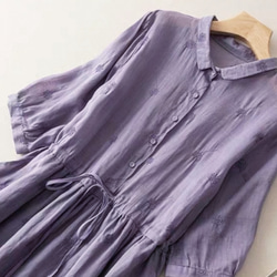 夏◆綿麻◆ワンピース◆コットンリネン◆通勤◆通学◆ラベンダー◆刺繍 2枚目の画像