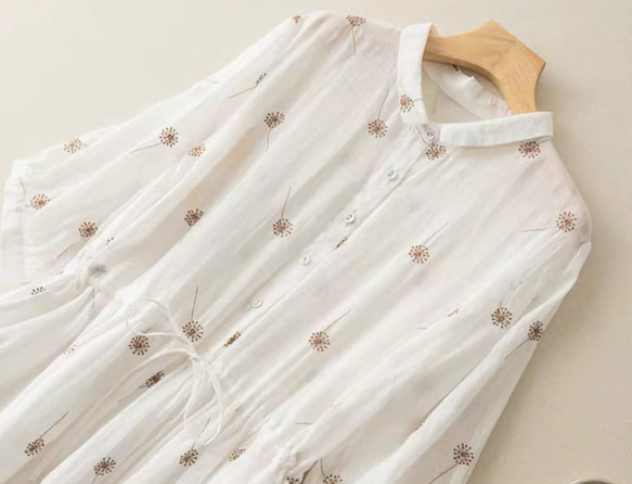 夏◆綿麻◆ワンピース◆コットンリネン◆通勤◆通学◆ホワイト ◆刺繍 2枚目の画像