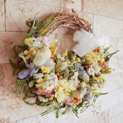 陽だまりの黄色リース ドライフラワー 直径約20cm ギフト インテリア