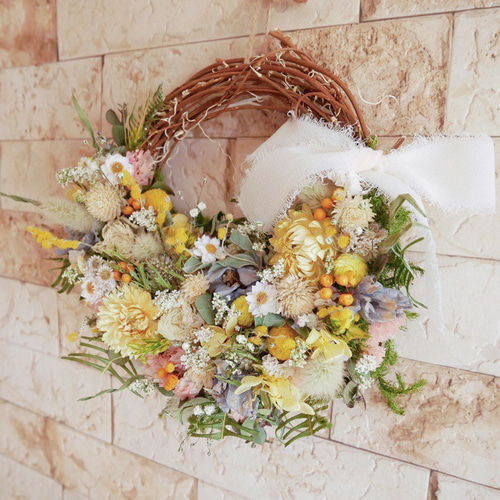 ドライフラワーのナチュラルリース green&yellow 000000002449_ljGLwrN.jpg