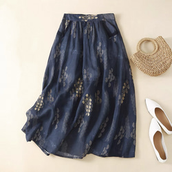 夏◆綿麻◆スカート◆コットンリネン◆通勤◆通学◆ネイビー 1枚目の画像