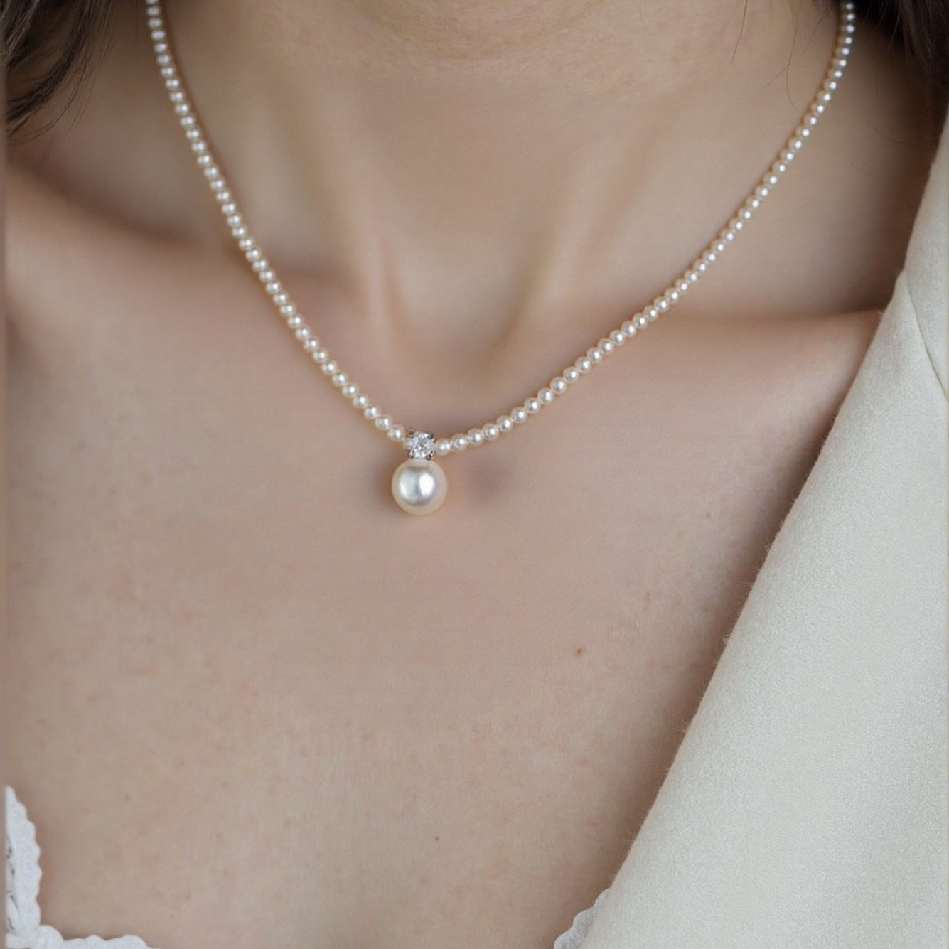 シンプルな1粒パールネックレス 　 高級感　韓国風ジュエリー