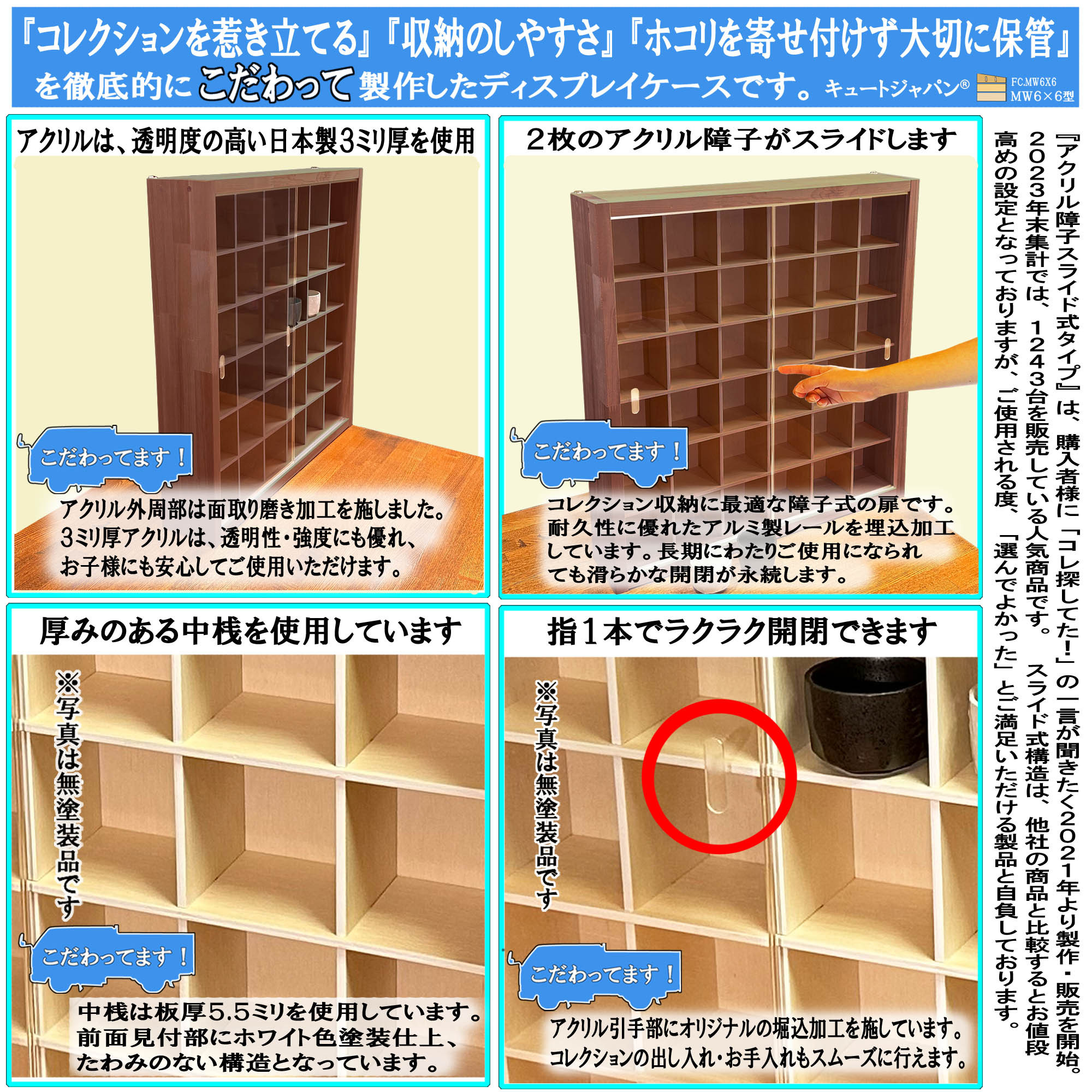 マホガニ色全塗装 お猪口 酒器 コレクション 収納 36マス アクリル障子付 日本製 ぐい呑み