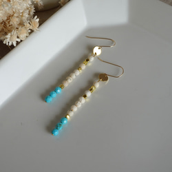 リバーストーン　ターコイズ　スティックピアス　天然石ピアス　サージカルステンレス　14kgf　⑮ 3枚目の画像