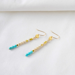 リバーストーン　ターコイズ　スティックピアス　天然石ピアス　サージカルステンレス　14kgf　⑮ 6枚目の画像