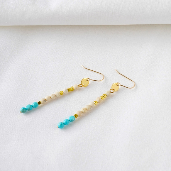 リバーストーン　ターコイズ　スティックピアス　天然石ピアス　サージカルステンレス　14kgf　⑮ 6枚目の画像