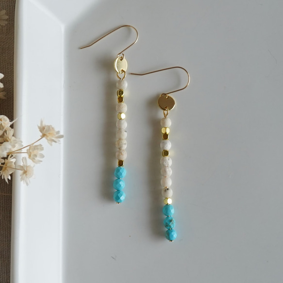 リバーストーン　ターコイズ　スティックピアス　天然石ピアス　サージカルステンレス　14kgf　⑮ 1枚目の画像