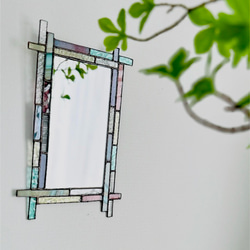 ✮美品✮ ステンドグラス　鏡　壁掛け　ウォールミラー ガラスの壁掛け鏡／ウォールミラー／ステンドグラス／オリーブ