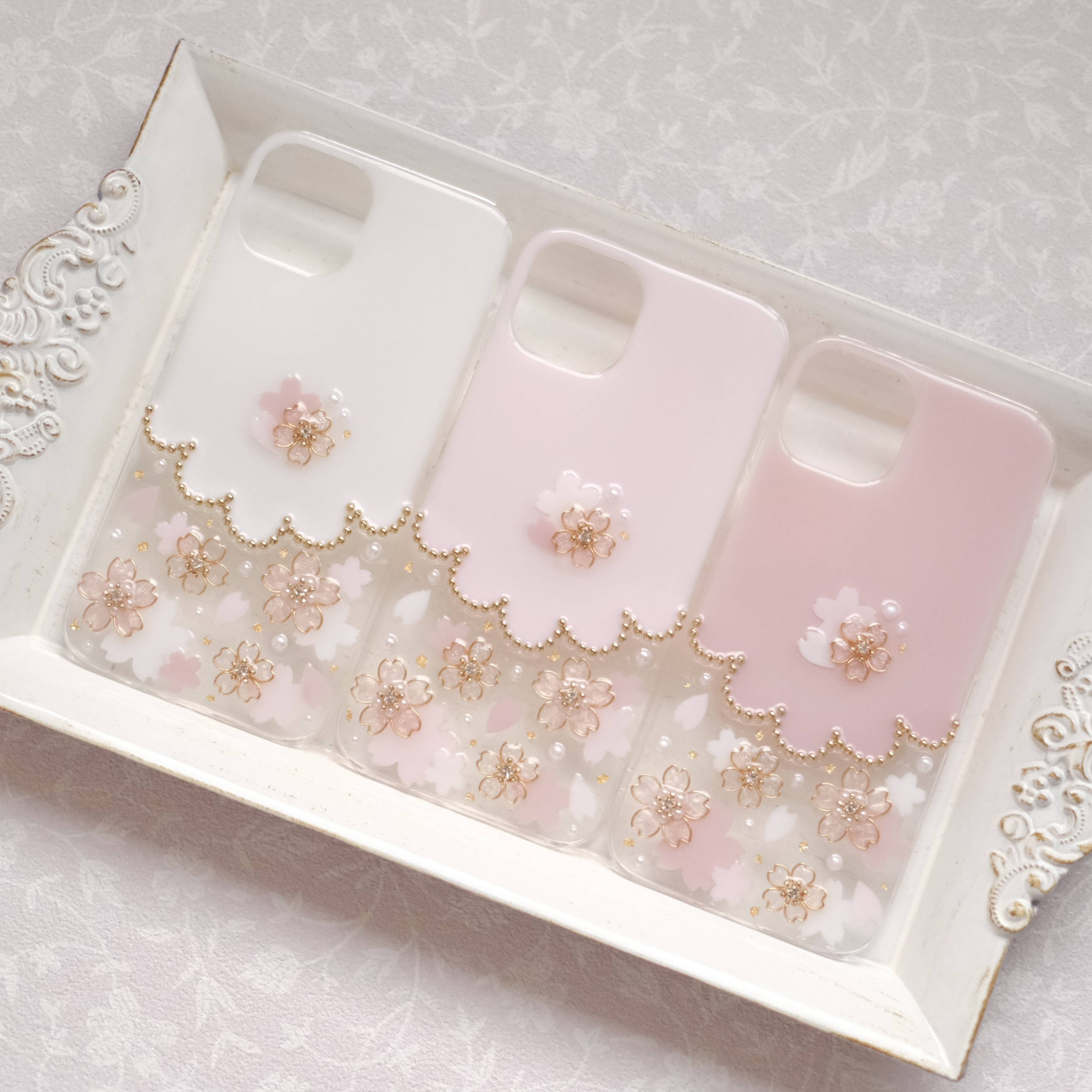 【全機種対応】ぷっくり桜のスカラップ❁.*･ﾟスマホケース