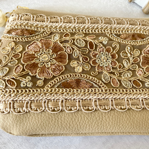 インド刺繍 インド刺繍リボンポーチ インド刺繍ポーチ コスメ