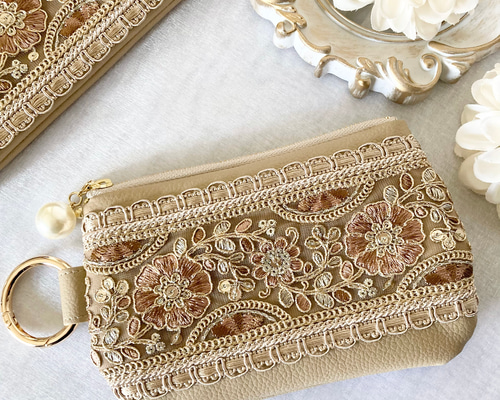 インド刺繍 インド刺繍リボンポーチ インド刺繍ポーチ コスメ