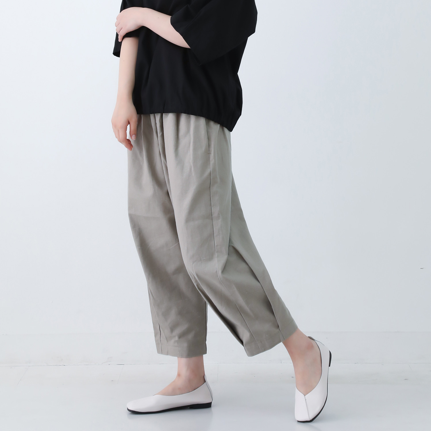 やわらかヴィンテージコットンリネンのキレイ目 バルーンパンツ サイズ選べる◎アッシュグレイ nunono-02