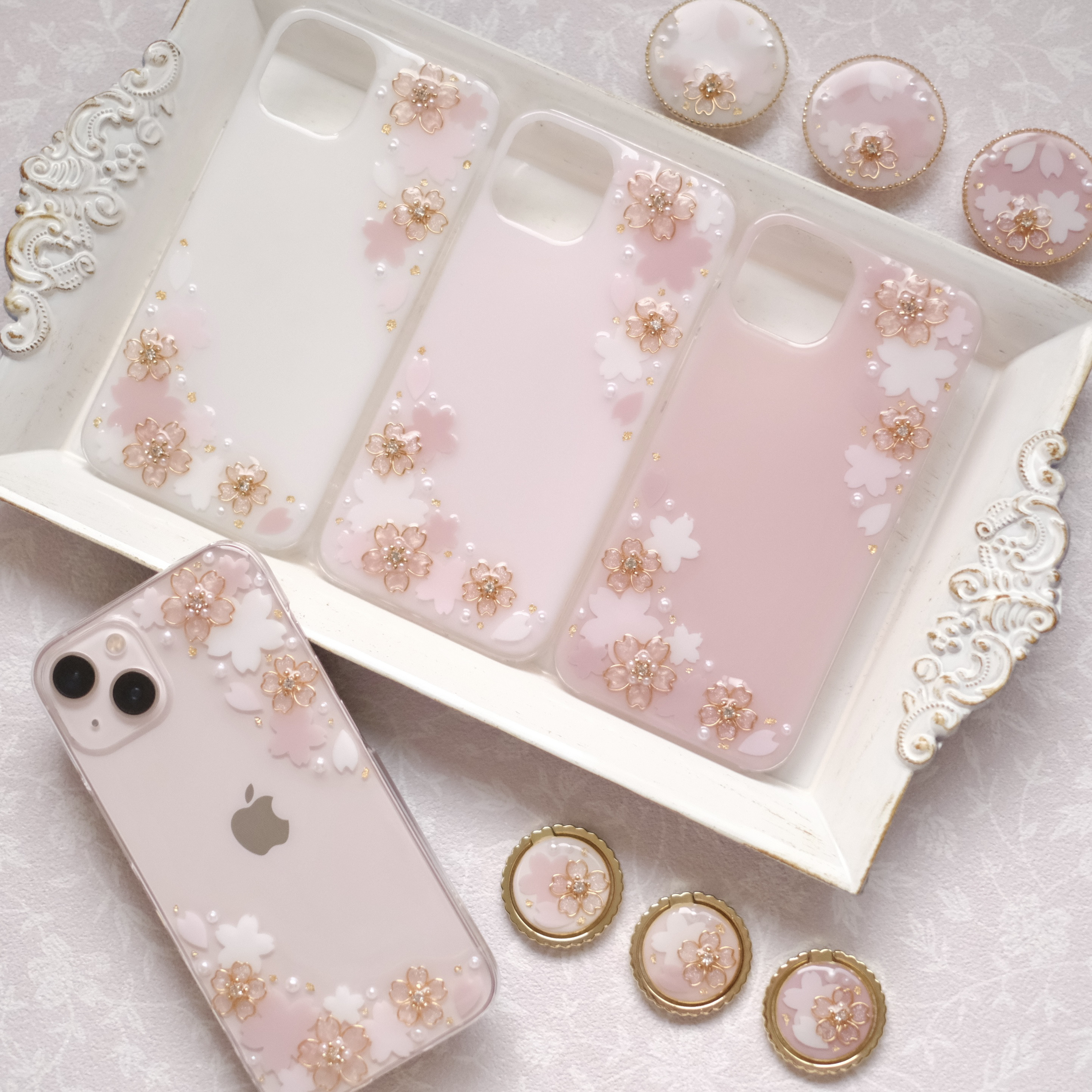 ❁リング・グリップ選択❁ ぷっくり桜フレーム❁.*･ﾟスマホケース 【※iPhone専用ページ】