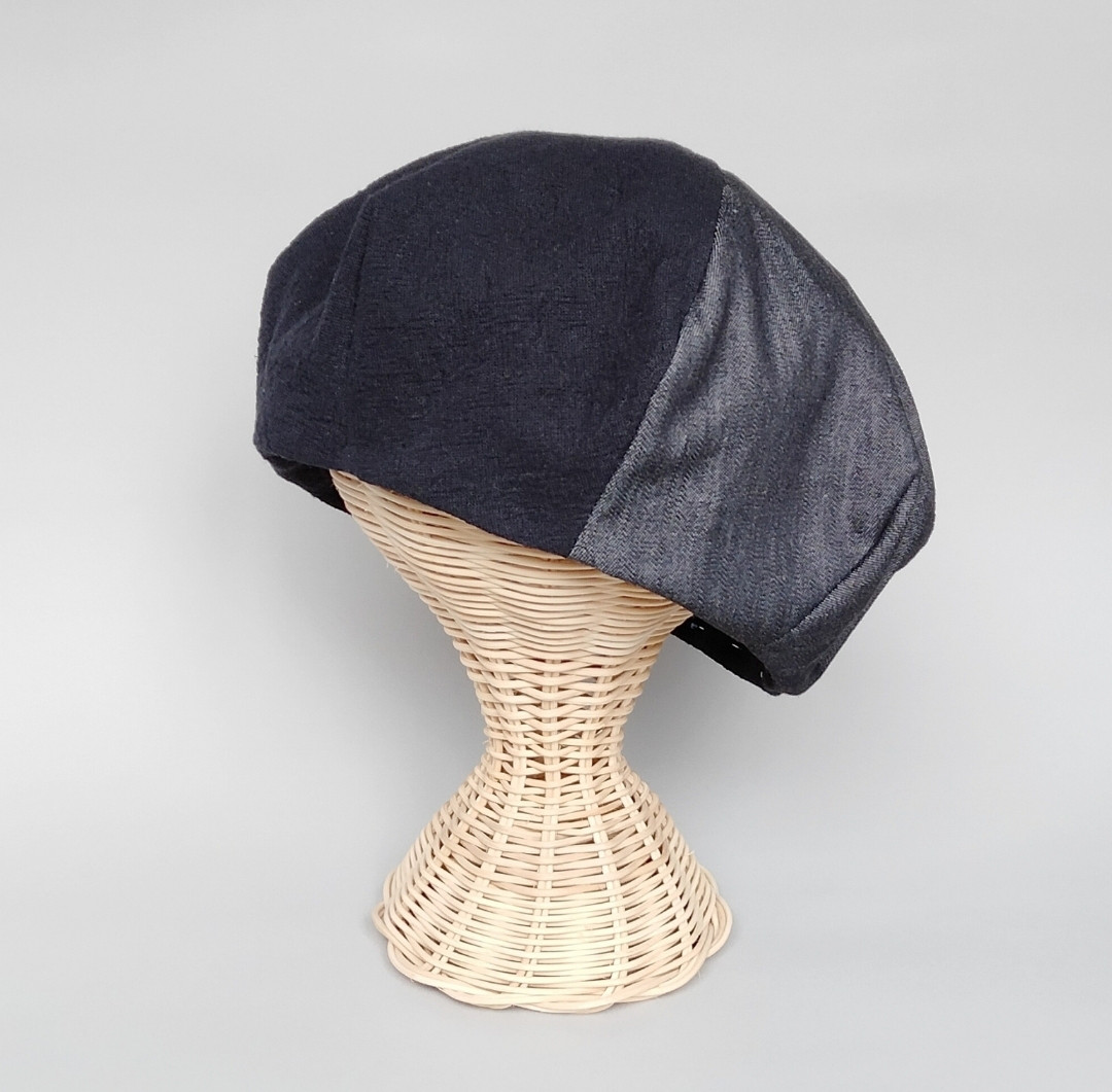 アレンジ自在！デニム×コットンリネン　アクセント黒ベレー帽　帽子　日差し避け　黒ベレー帽　春夏秋冬　S.M.L.LL