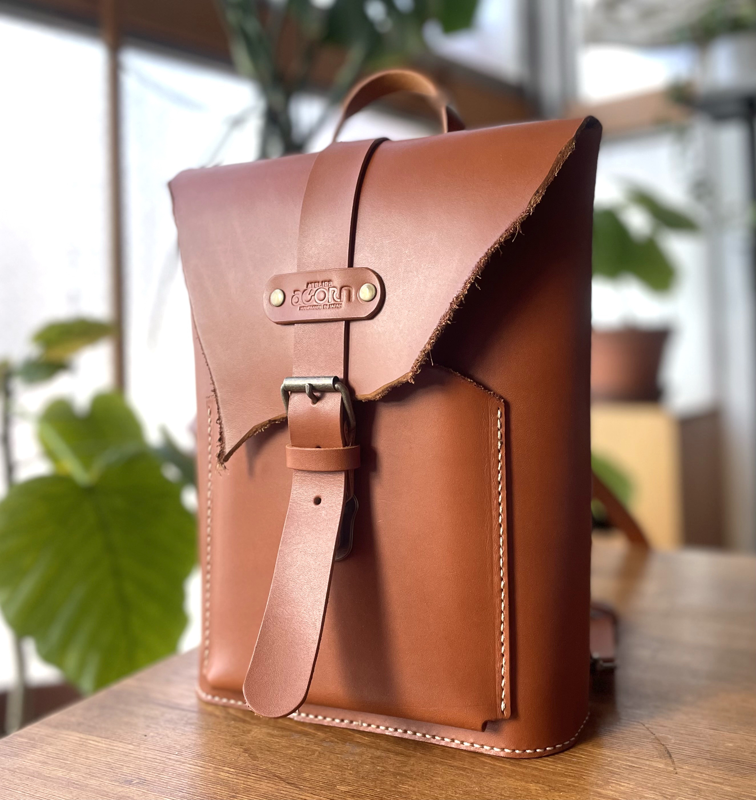 《　30%OFF  》　《端革シリーズ》ヌメ革　リュック　ブラウン　手縫い　☆送料無料