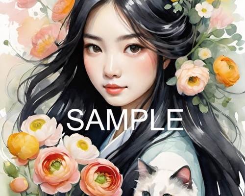 猫の絵　花 7aac66a98f4db56d35da068d2c9540