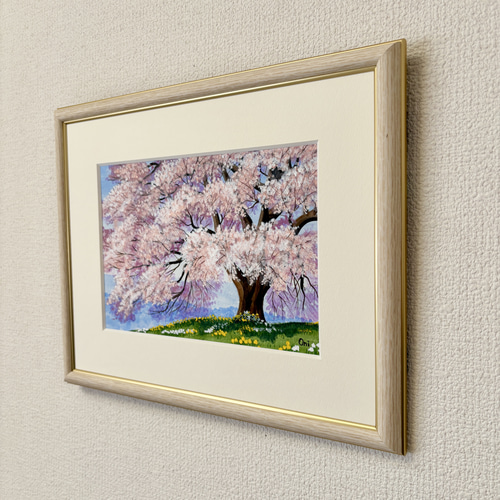 悠久の桜02」アクリル画 原画 風景画 額縁付 SMサイズ 絵画 Oni
