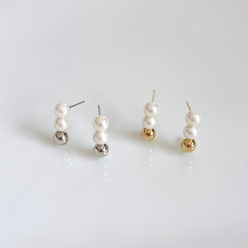 貝パール メタルトリオ【イヤリング/ピアス】/pearl-081