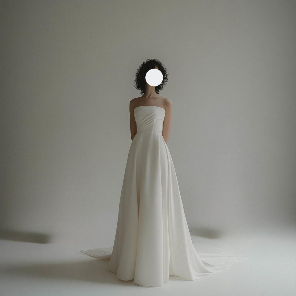 マットウエディングドレス　シンプル　柔らかいクレープ　トレーン　レースアップ　前撮り　二次会　結婚式 披露宴